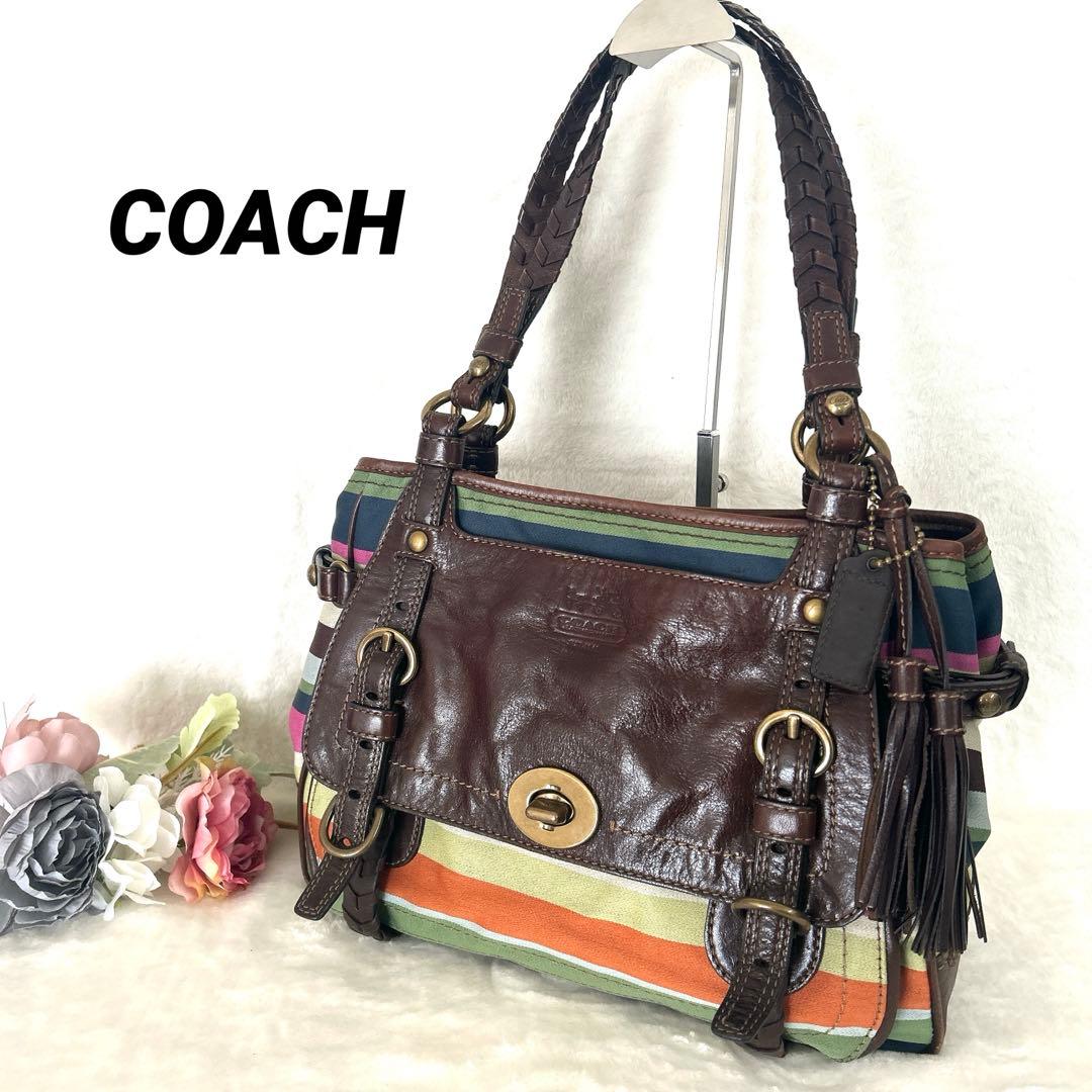 コーチ　トートバッグ　ハンドバック　レザー　ターンロック　A4収納可能　ブラウン