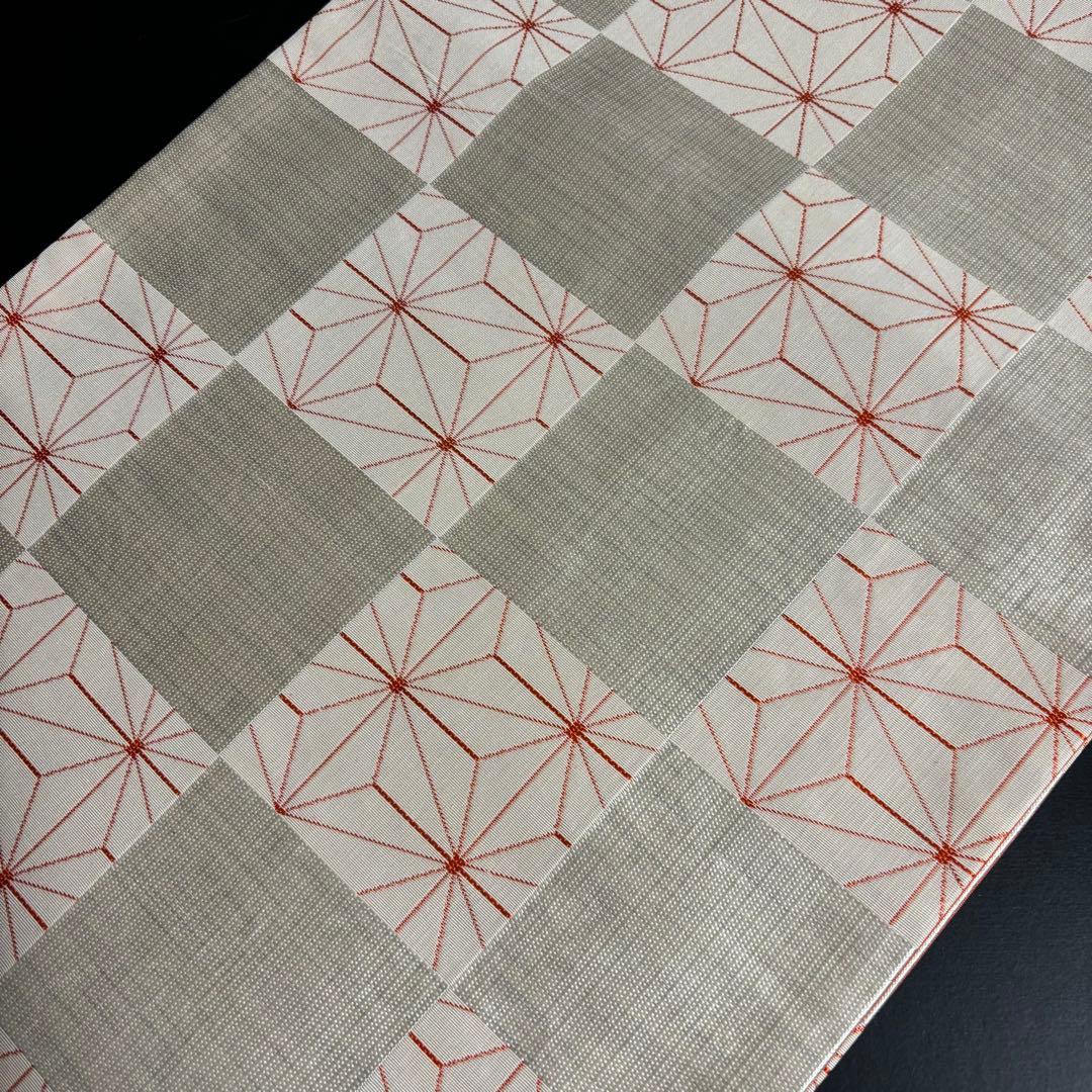 ZY-784 京袋帯 リバーシブル 麻の葉 市松文様 銀糸 献上柄 珍品 高級