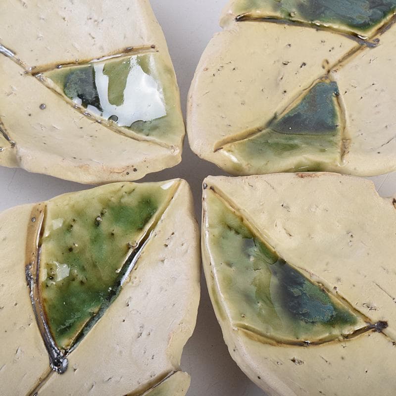 北大路魯山人作　織部焼　木之葉皿　五客　共箱　U　R8974