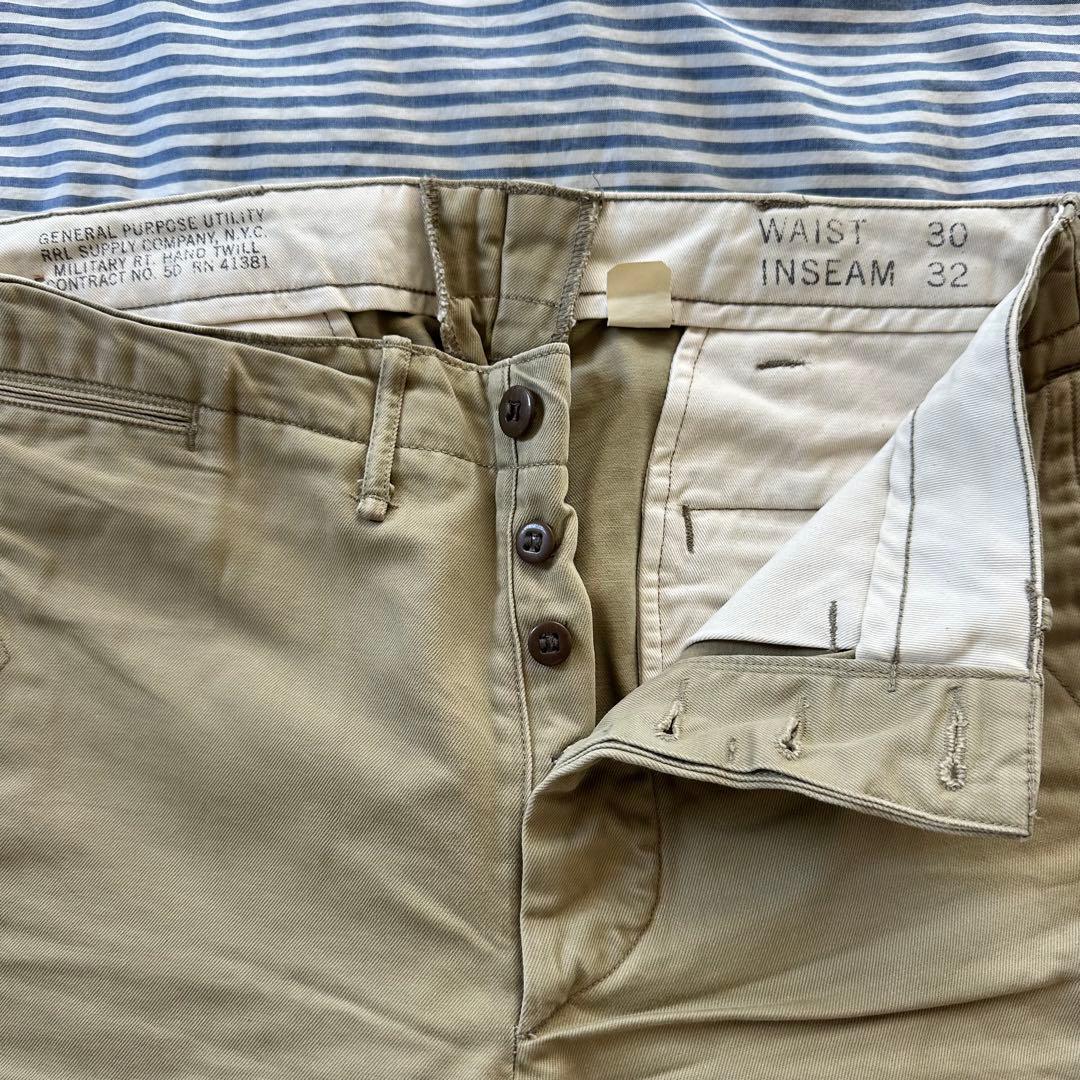 【ダブルアールエル　RRL】　オフィサーズパンツ　チノ　30インチ　カーキ