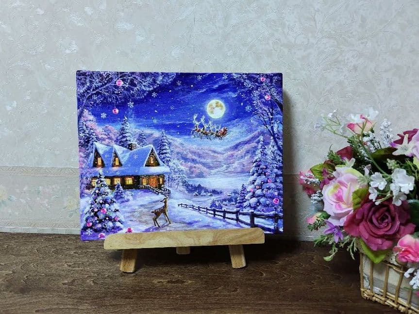 ぷ*あ様 【夜空を眺めて】アクリル画 F3 風景画 絵画