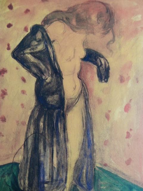 ムンク、『ガウンを着るモデル』、希少な画集より、新品高級額