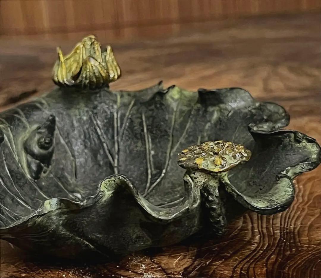 時代 古銅 蓮型 蓮花 蝸牛 筆洗い
