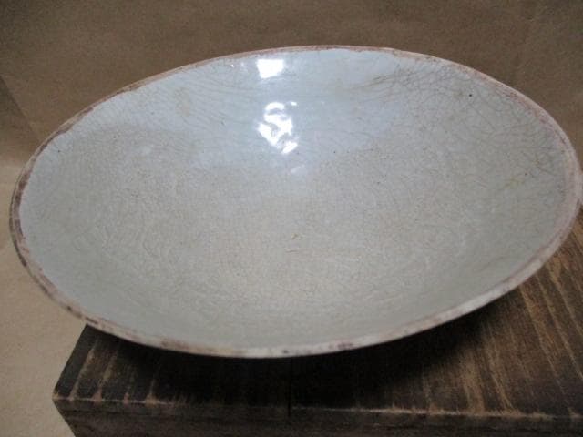 中国　南宋　鳳凰文唐草文青白磁鉢　古箱付き　I31-1