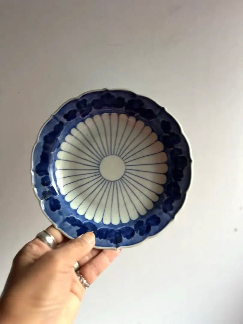 【ゆゆな様リクエスト】362 骨董 アンティーク 染付け 菊花皿 4点おまとめ