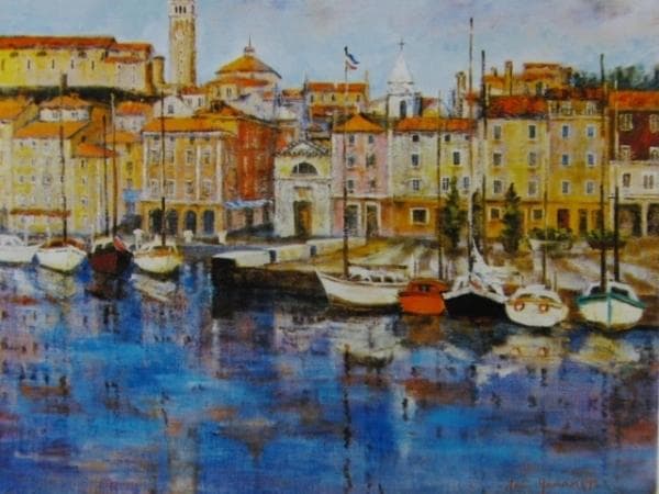 山本亜稀、ピランの港、希少な額装用画集より、新品額装付