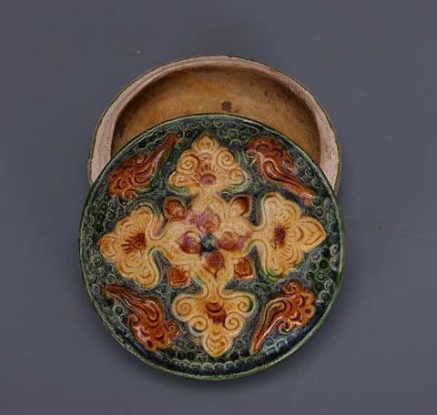 唐三彩の彫刻の模様の印影の箱コンパクトの置物