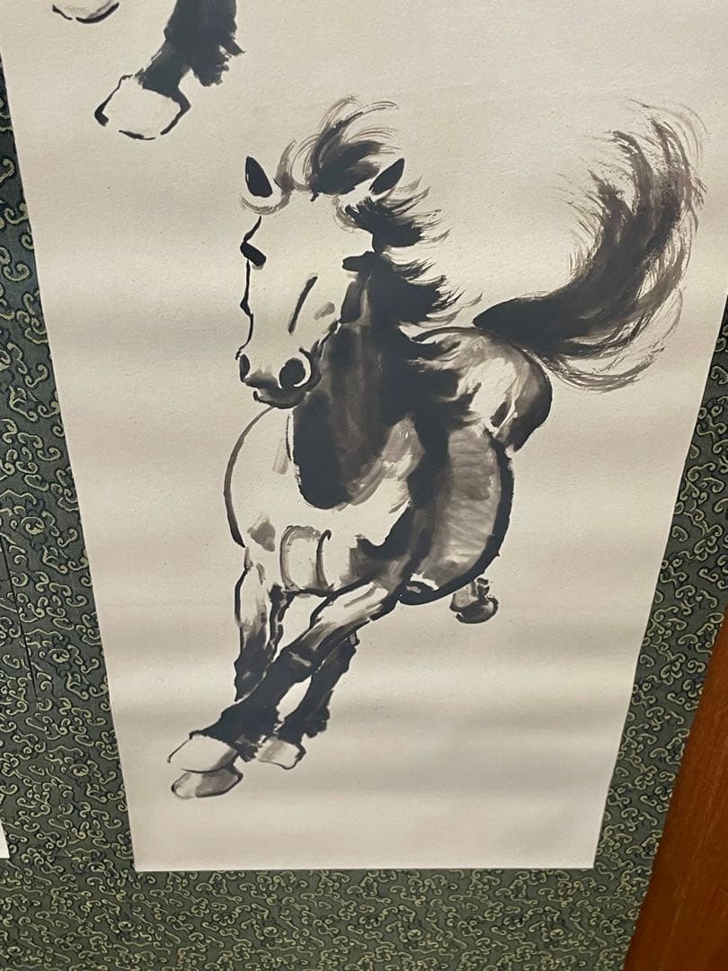 中国美術品・名家手描き駿馬彩畫4條塀掛軸・水彩畫・徐悲鴻印款・肉筆・掛軸　証書付