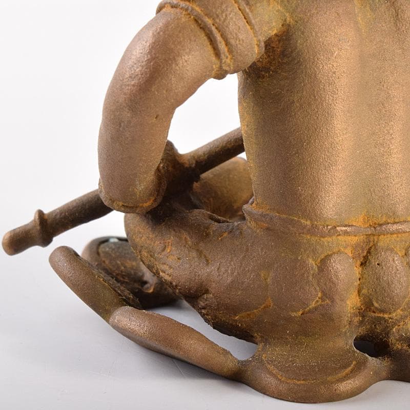 高岡銅器　二代　須賀松園造　蝋型鋳銅　「稚児雷神」　共布共箱　V　R7549