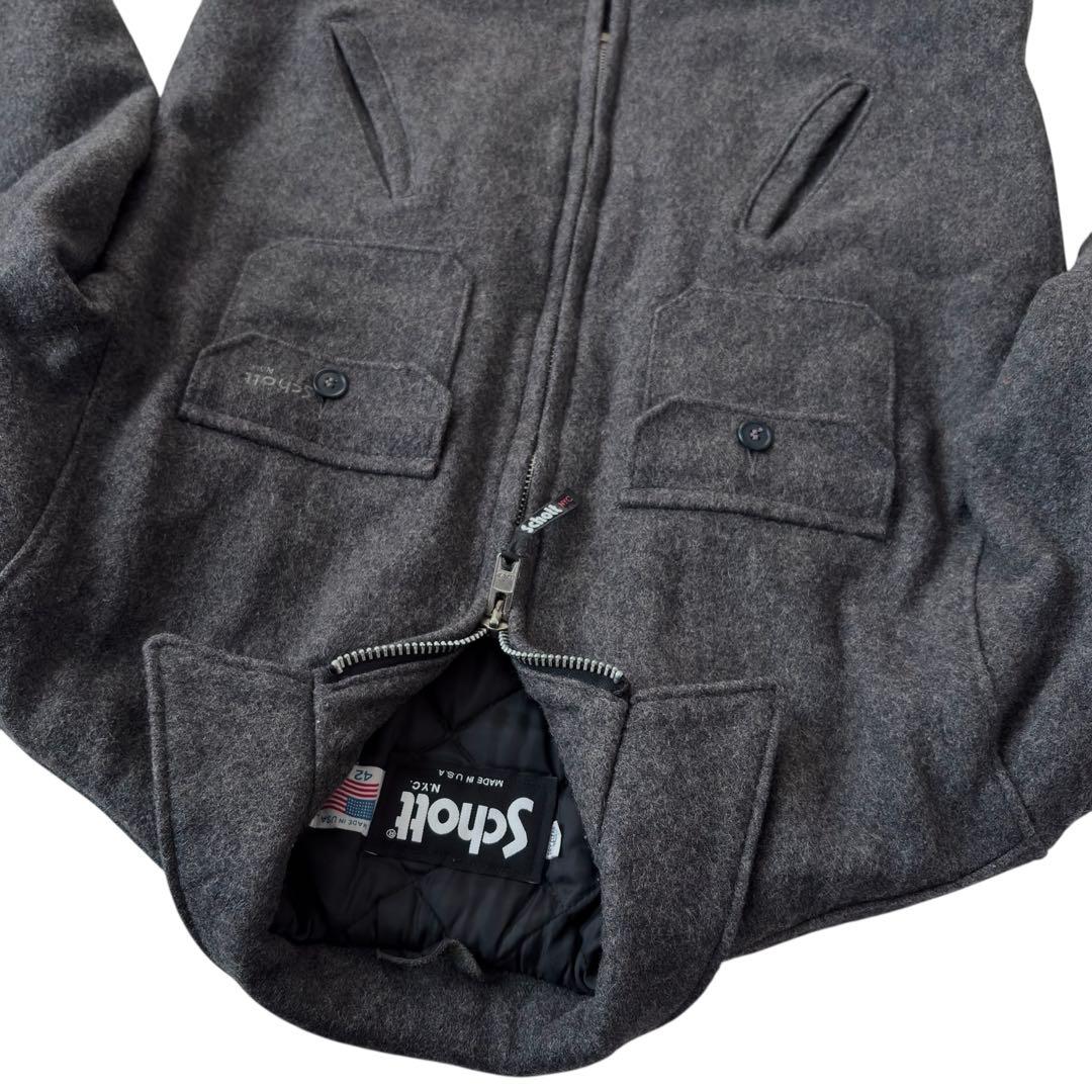 Schott ショット ウール ジャケット シングルライダース グレー LL