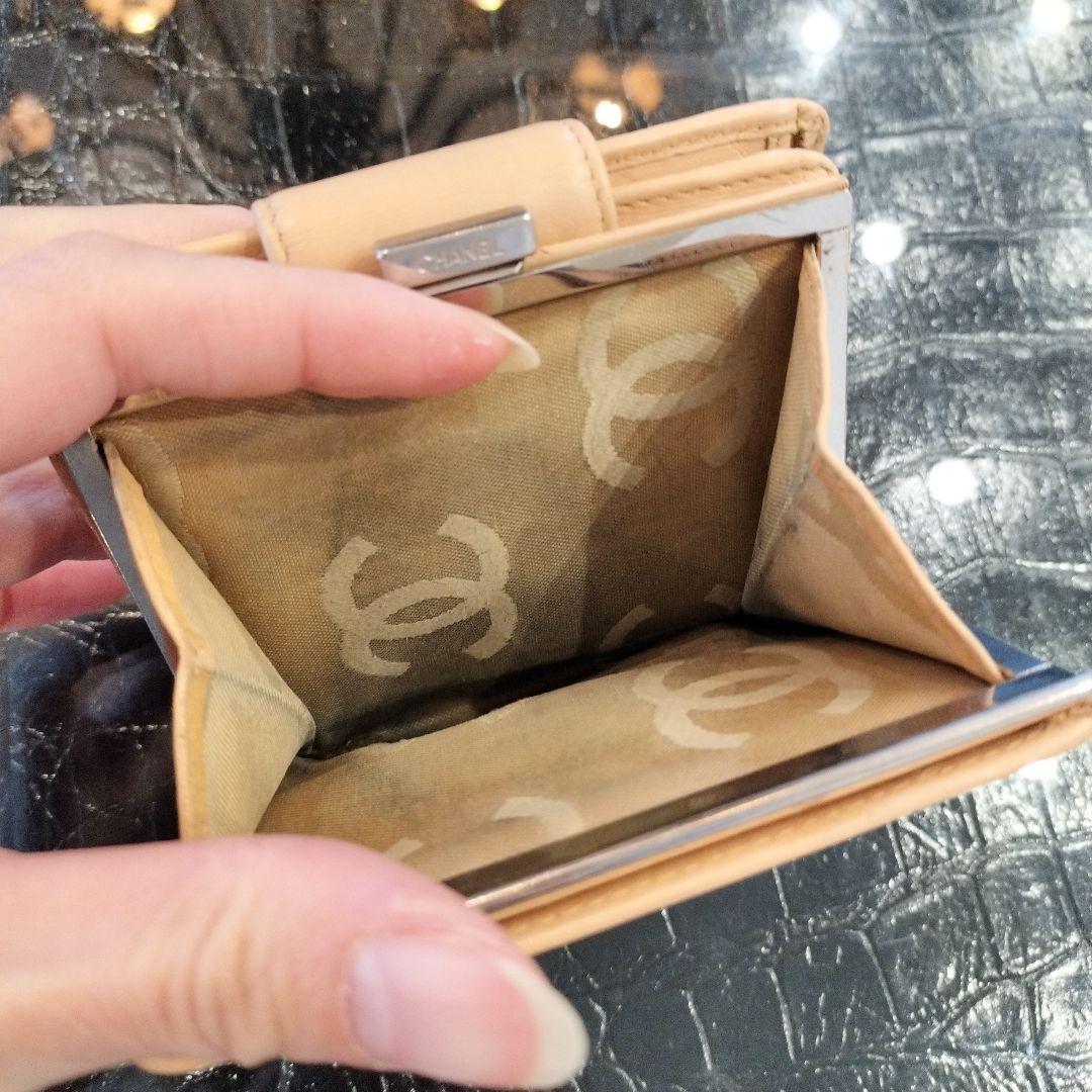 CHANEL カンボンライン がま口 コンパクトウォレット ベージュ
