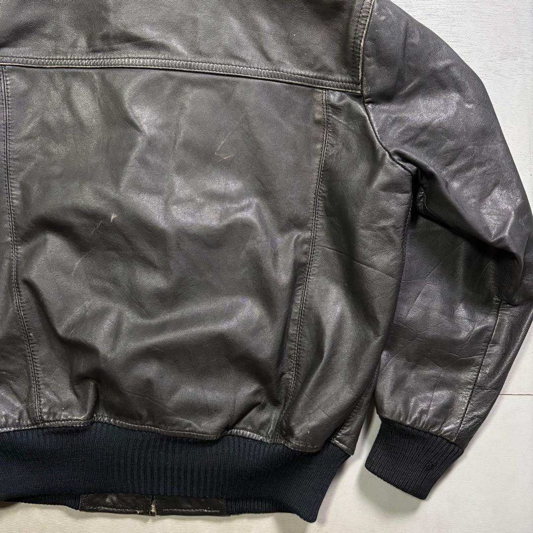 vintage レザージャケット　ブルゾン　本革オールレザー　チェック　短丈　M