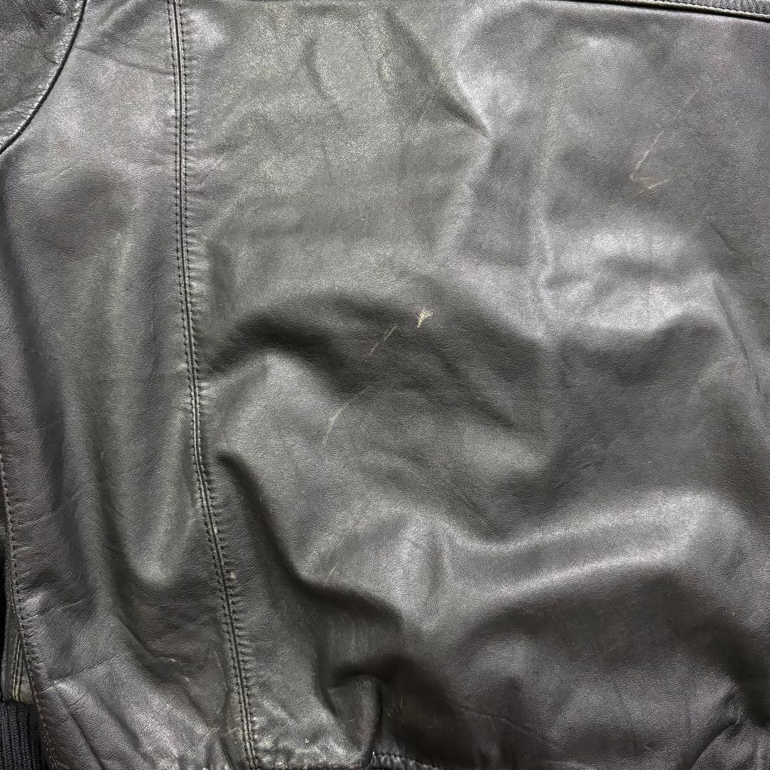 vintage レザージャケット　ブルゾン　本革オールレザー　チェック　短丈　M