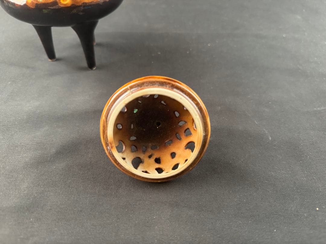 三ツ井為吉作 深厚釉香炉 九谷焼 火焔文皇玉獅子 高足三足 本物保証