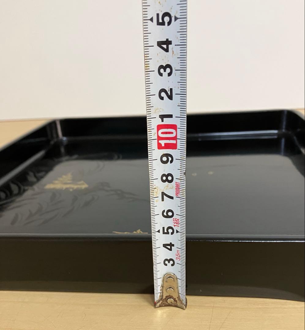 【茶道具 懐石膳 木製黒塗 沈金 山水蒔絵 10枚揃 四方膳 】天然木製 懐石盆