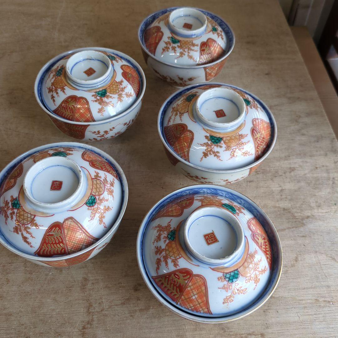 骨董 伊万里 古伊万里 茶碗 蓋茶碗 染め付け 錦手 アンティーク 5つ〜