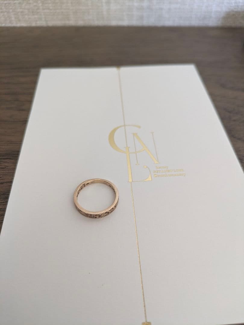 agete K10 ダイアモンド入り透かしリング 8号