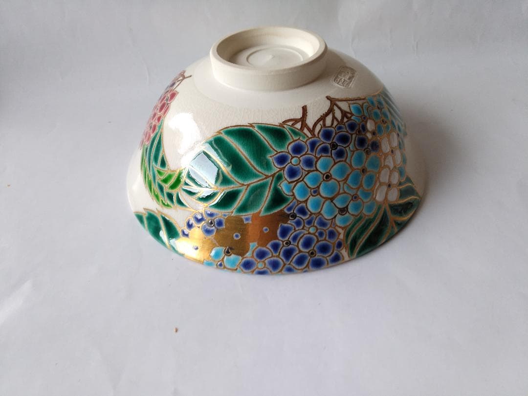 御室窯 仁清 紫陽花 平茶碗 共箱 共布 茶道具 茶器 抹茶碗 新品 未使用品