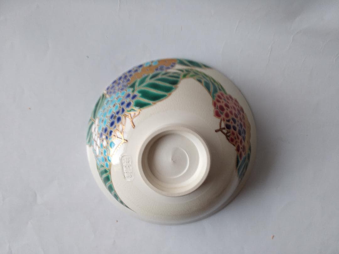 御室窯 仁清 紫陽花 平茶碗 共箱 共布 茶道具 茶器 抹茶碗 新品 未使用品