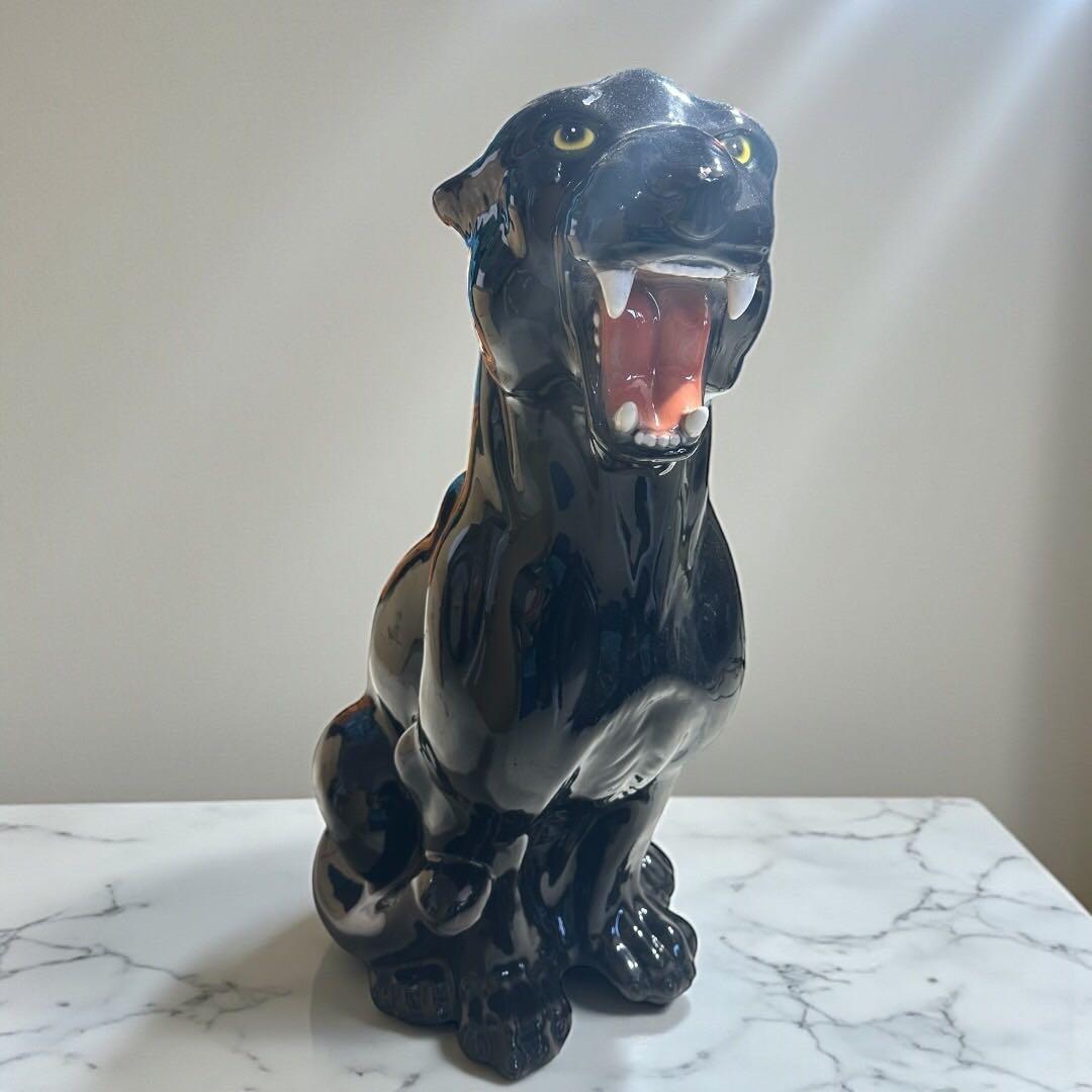ヴィンテージ イタリア製 黒豹 縁起物 特大 セラミック オブジェ 定価数十万
