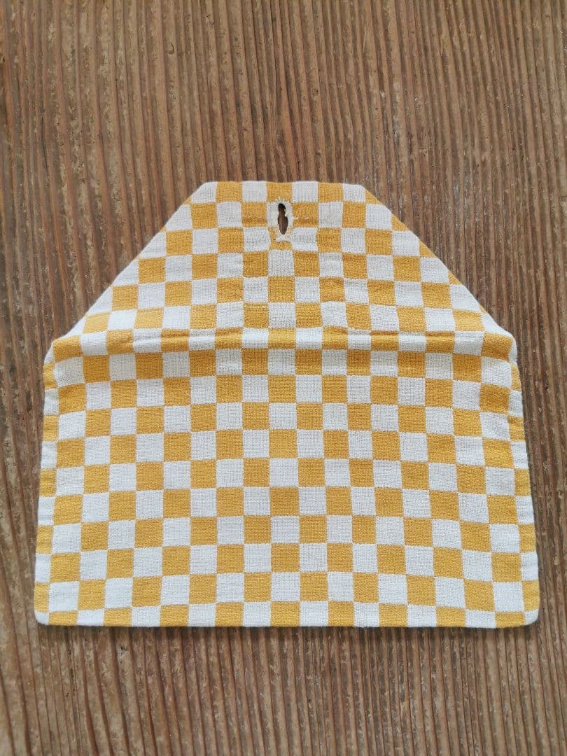 アンティークフランス イエロー＆アイボリー 市松模様織ケース 真珠色シェルボタン