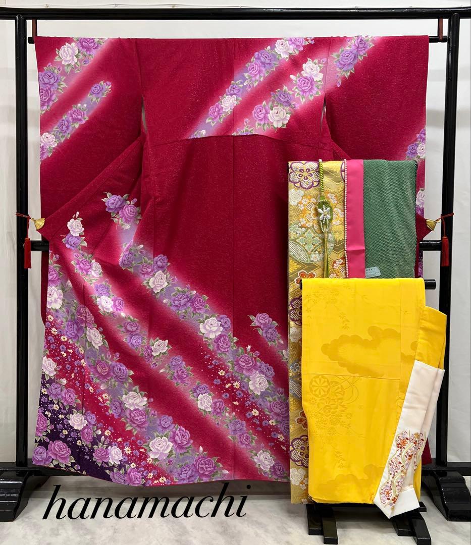 振り袖　フルセット　別誂長襦袢付　成人式　刺繍入り　銀通し　重ね襟付　659