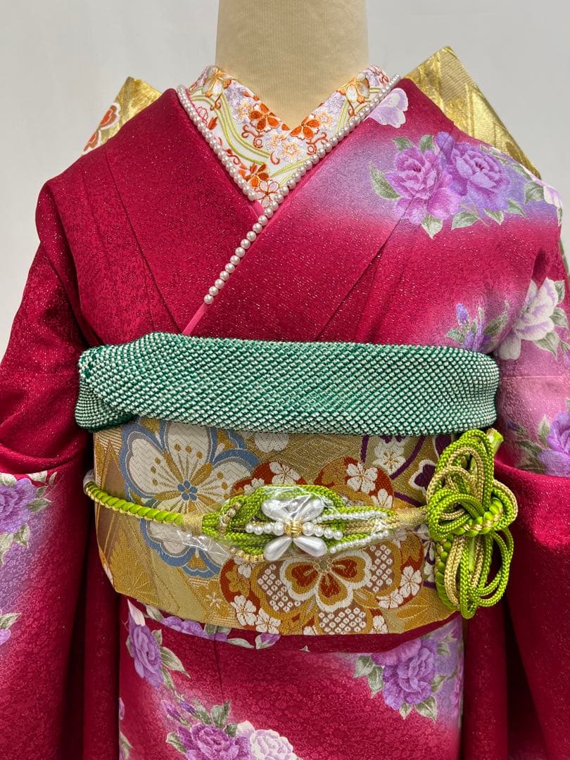 振り袖　フルセット　別誂長襦袢付　成人式　刺繍入り　銀通し　重ね襟付　659