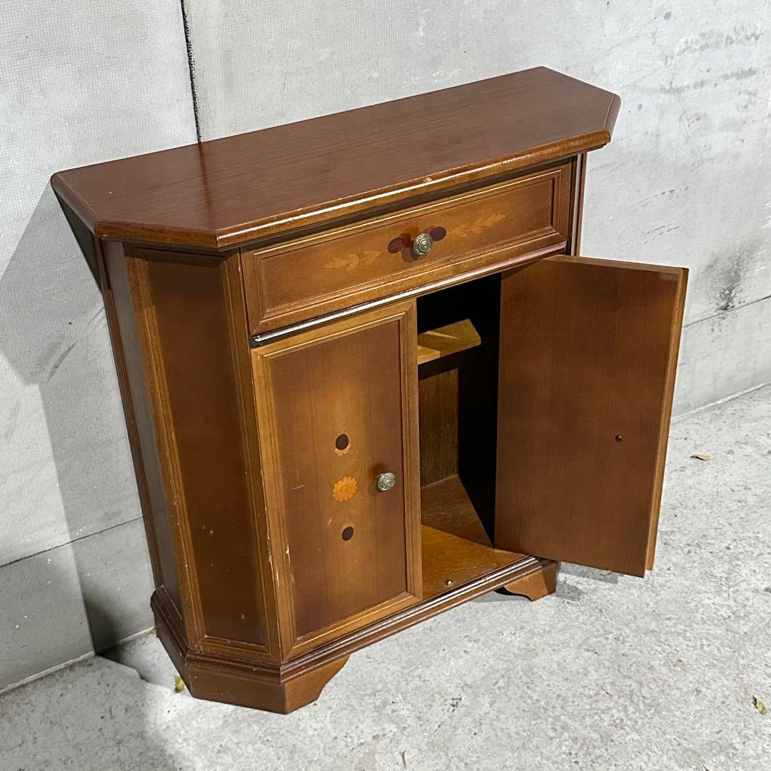 ✦アンティーク調✦象嵌 キャビネット 木製 収納棚 花台 電話台 サイドボード