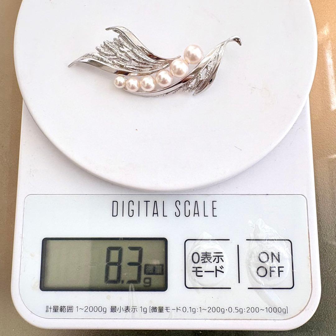 美品✨MIKIMOTO ブローチ あこや真珠 6珠 リーフM刻印 シルバー