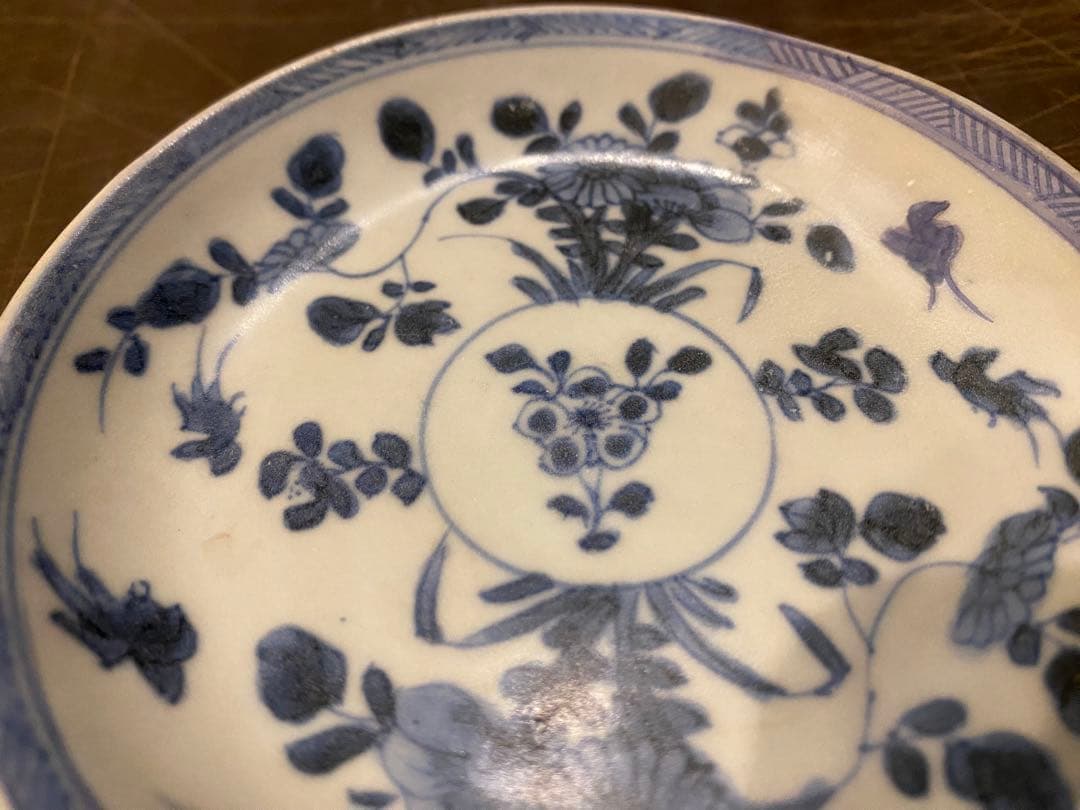 景徳鎮窯　染付絵皿　鑑賞台付 ・沈船品　ヴィンテージ　レア ・台湾茶器