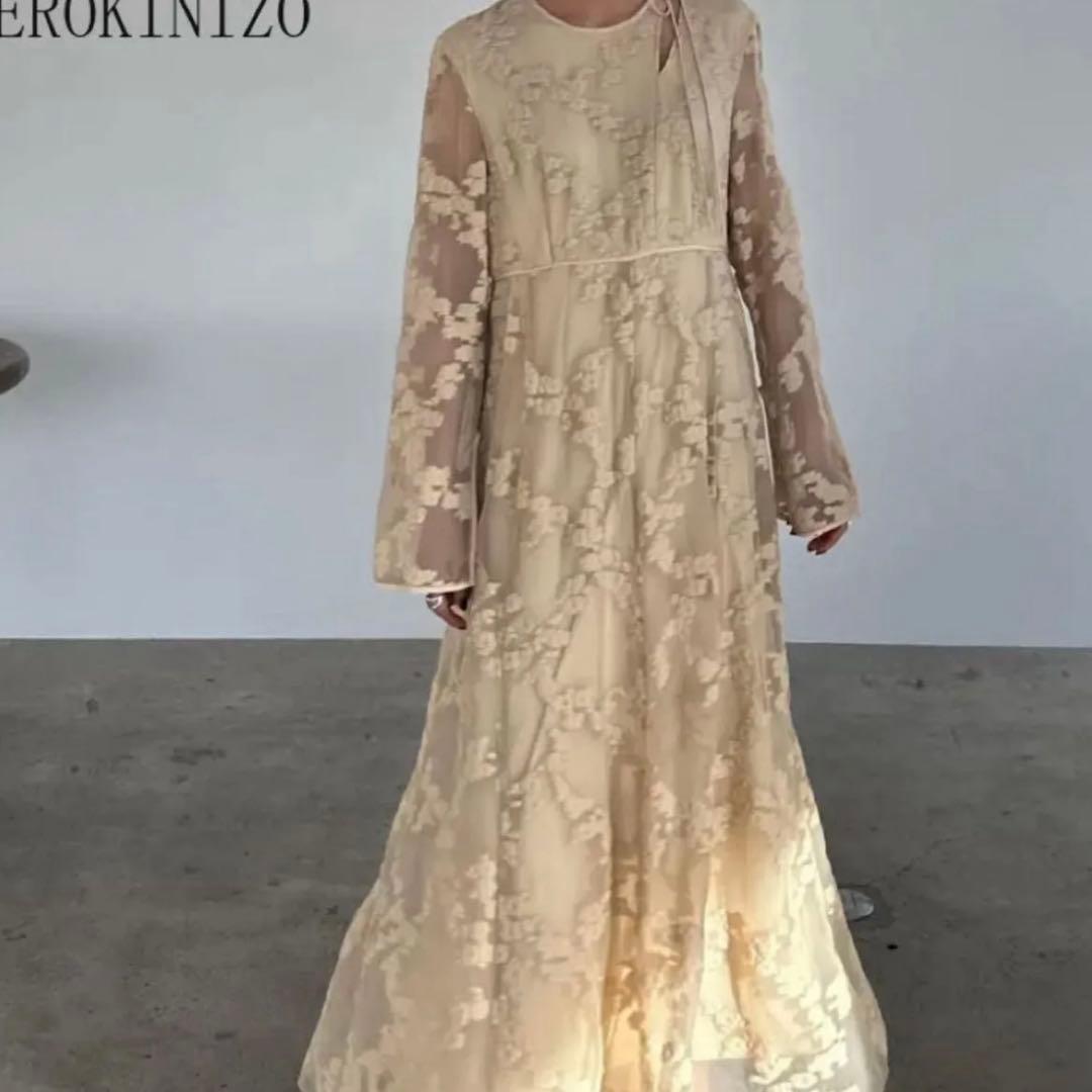 CLANE バージュフラワージャガードワンピース オケージョンドレス　クラネ