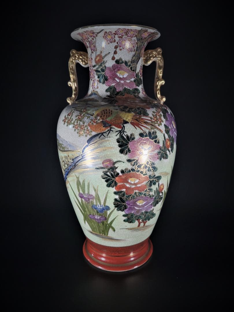 【焼物】上物　薩摩焼　大壺　飾り瓶　花瓶　金飾　旧家譲り品