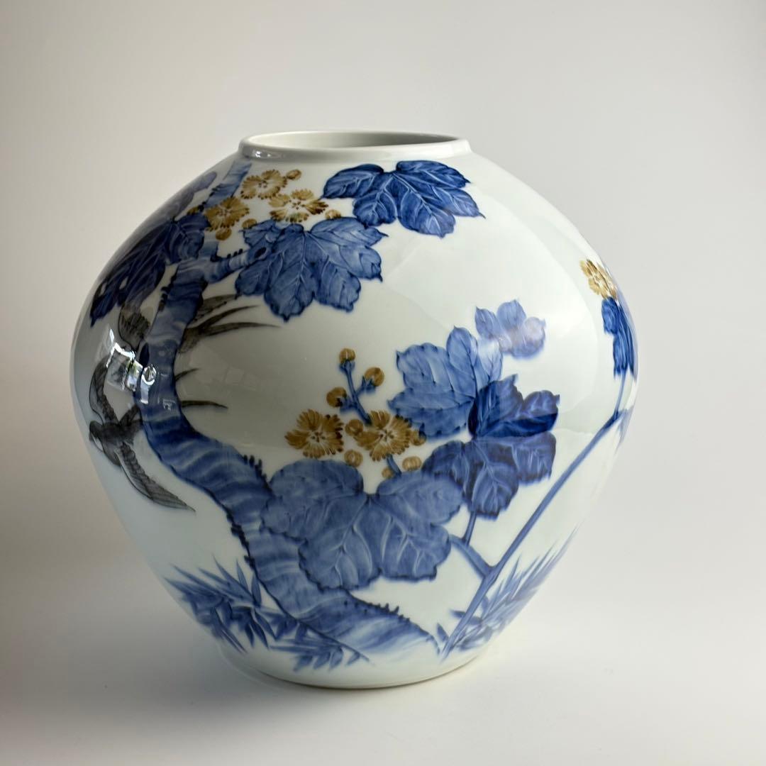有田焼 山徳窯 染付 細密絵 大花瓶 壷 大壺 花入 花瓶