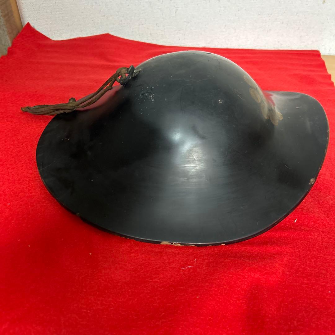 九曜紋　平陣笠 家紋入 黒漆塗 骨董 アンティーク/甲冑/鎧兜/足軽/武具