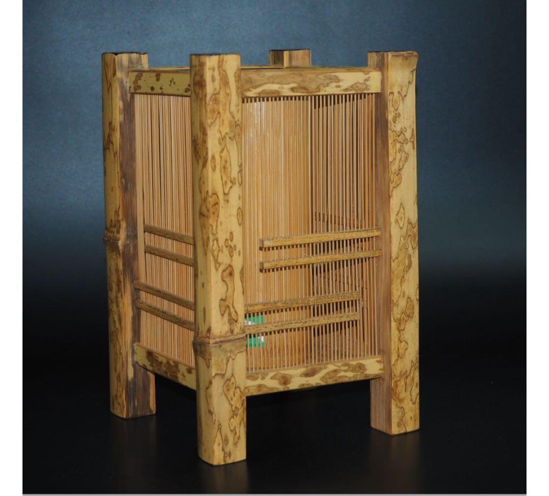 送料無料　竹細工　斑竹胡麻竹使用　四角花入れ　高24ｃｍ★希少★