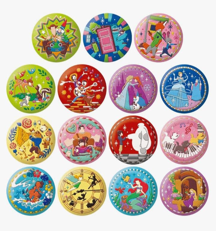 Disney Characters 刺繍缶バッジビスケット2 コンプリート15個