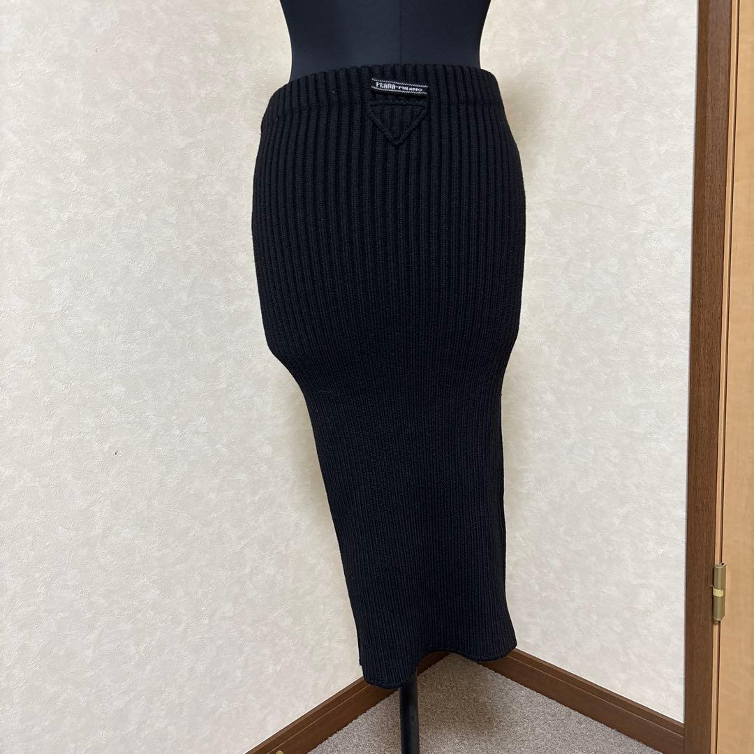 PRADA スリムフィット リブニット スカート ウール ブラック プラダ　36