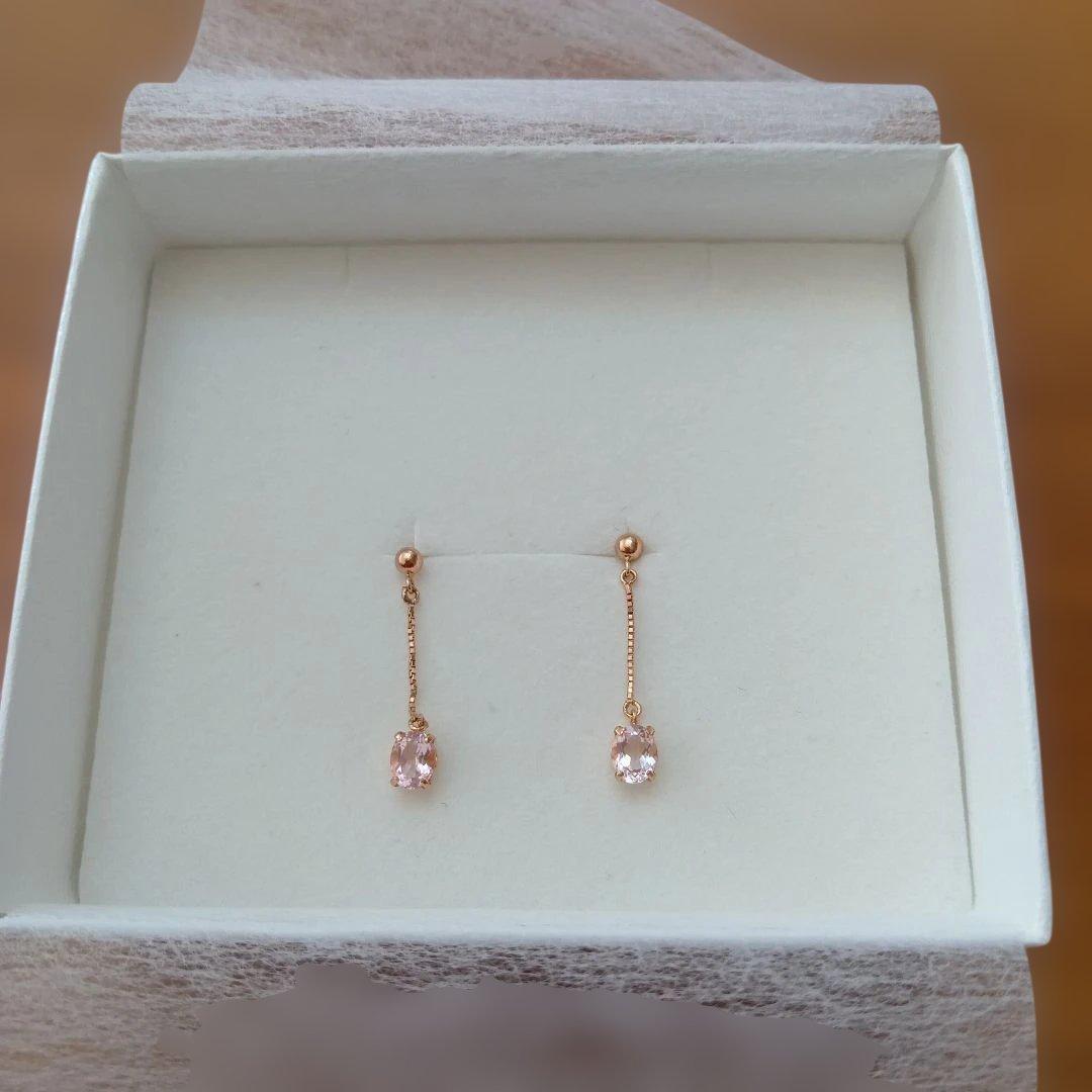 k18PG モルガナイト　揺れるピアス　オーダーメイド