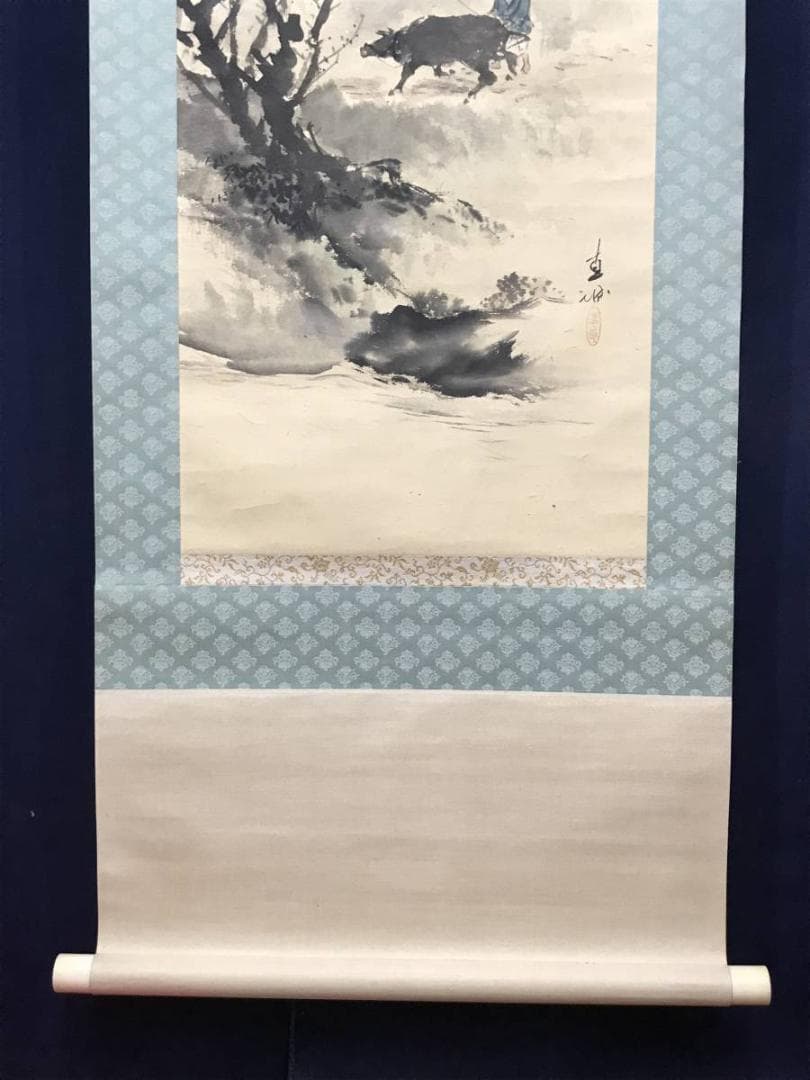 【真作】深田直城/梅林牧童図/山水図/人物図/牛図/掛軸/名家伝来/AC-262