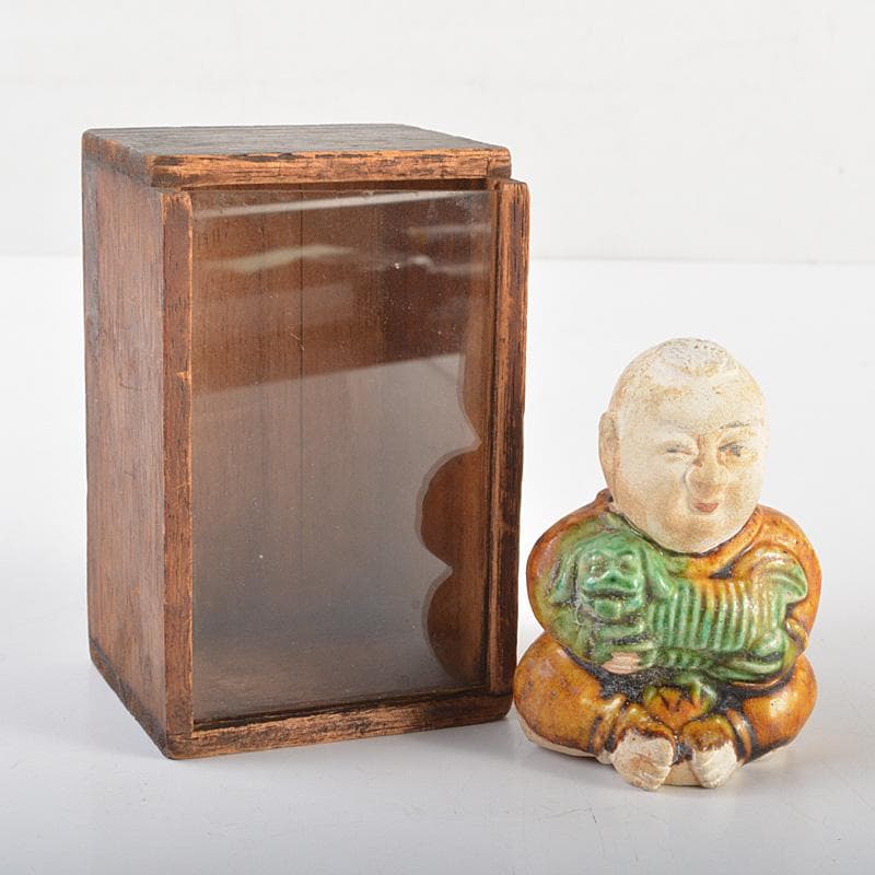 中国　唐三彩　陶人形　人物像　置物　時代箱　C　R7547