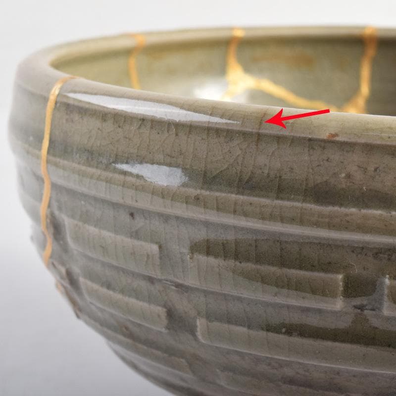 中国　龍泉窯　青磁　刻線文　三つ足香炉　C　R8788