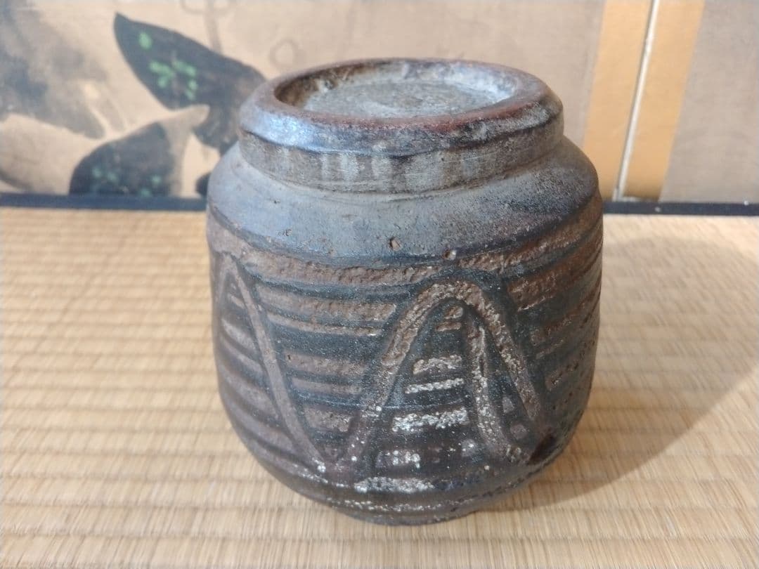 江戸時代前中期　武雄系唐津櫛目水指　壺　骨董　古美術　茶道具　花器　壺　古陶