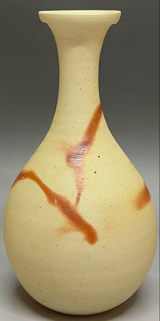 人間国宝　伊勢崎淳　緋襷花入　箱付(四方桟) 　U901