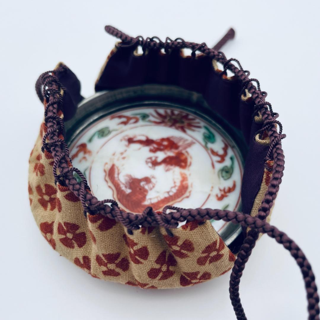 【明】五彩 龍紋包錫 茶托 共仕覆 景徳鎮 中国美術 中国古玩