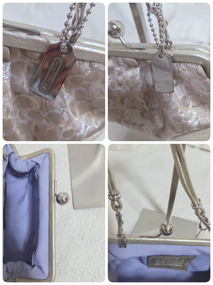 コーチ がま口バッグ シグネチャー ベージュ ゴールド　パーティーバック