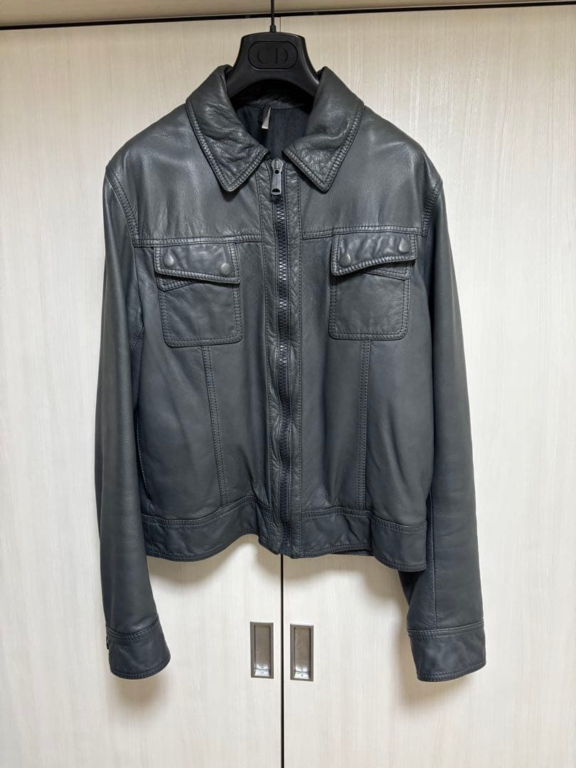 期間限定 Dior Homme 06AW クロスポケットレザージャケット グレー