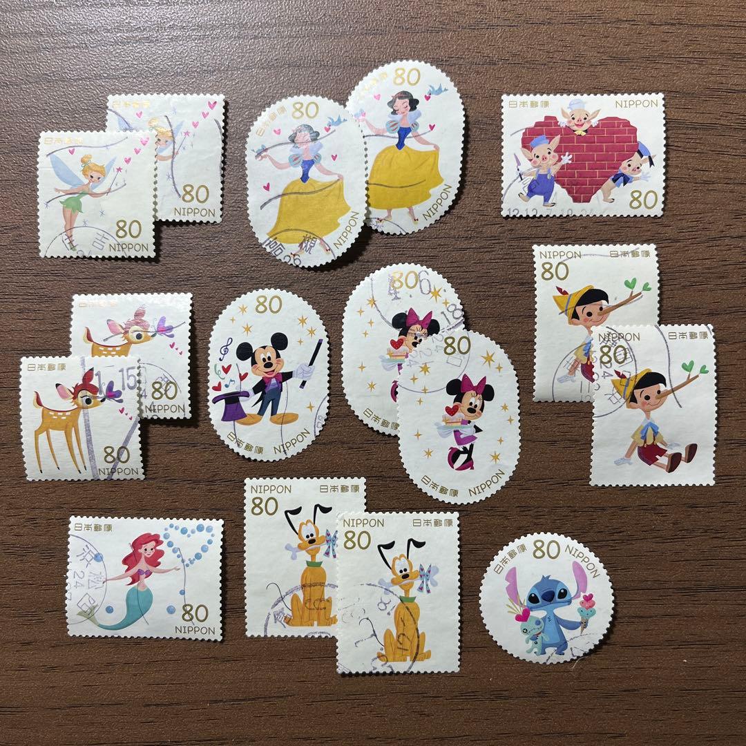 日本の古切手　ディズニーキャラクターズ　16枚
