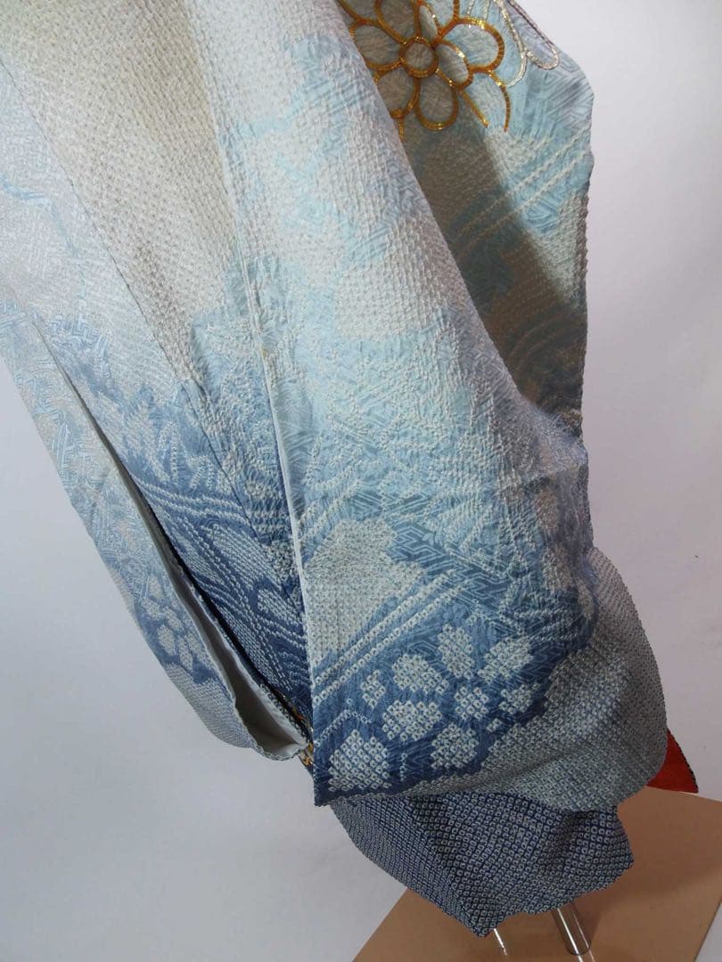 総絞り　振袖フルセット　袋帯　長襦袢　帯揚げ　帯締め絹のダイヤモンド　やや難あり