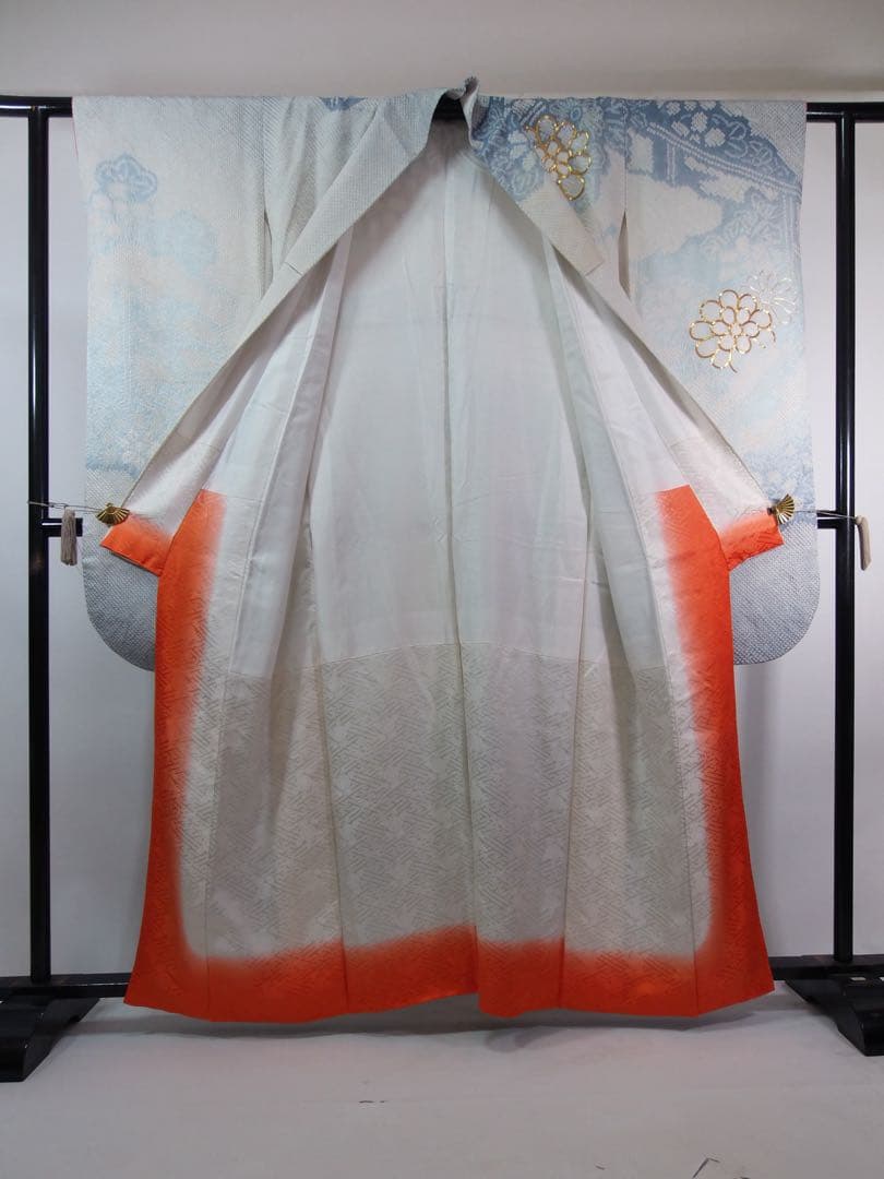 総絞り　振袖フルセット　袋帯　長襦袢　帯揚げ　帯締め絹のダイヤモンド　やや難あり