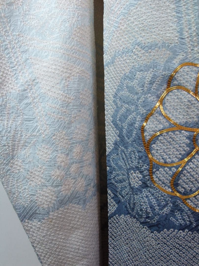 総絞り　振袖フルセット　袋帯　長襦袢　帯揚げ　帯締め絹のダイヤモンド　やや難あり